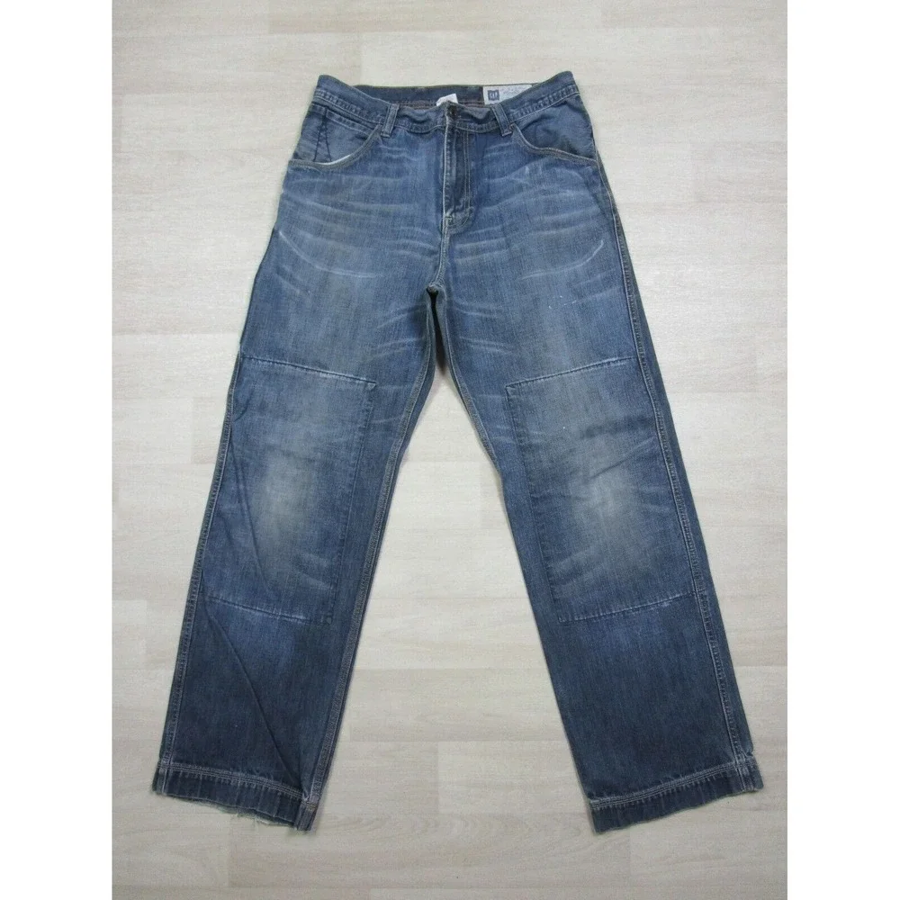 GAP VINTAGE 90s Y2K WORKER JEAN 33.5X33 Denim WIDE LEG BAGGY FIT Double Knee Men